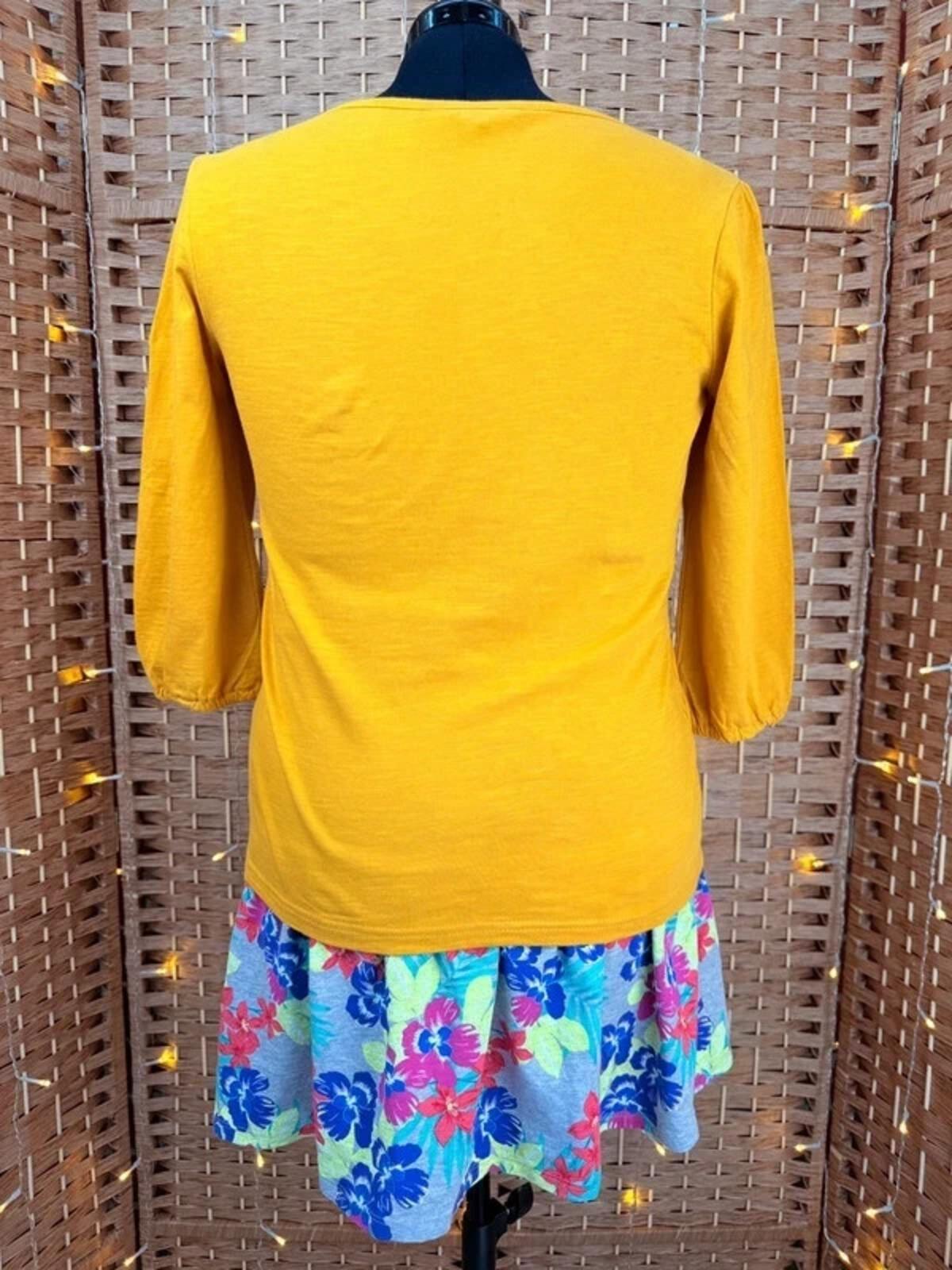Bonmarché Mustard Floral Top UK 12 Cotton Boho Summer Blouse