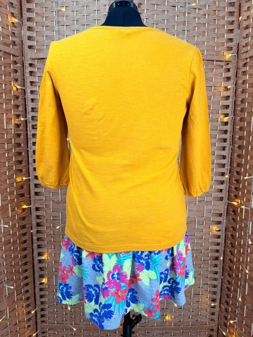 Bonmarché Mustard Floral Top UK 12 Cotton Boho Summer Blouse