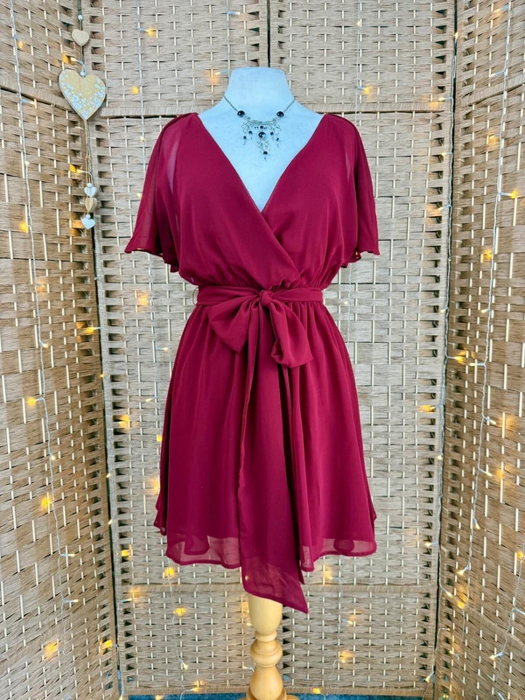 Goddiva Burgundy Chiffon Wrap Skater Dress UK 10 BNWT