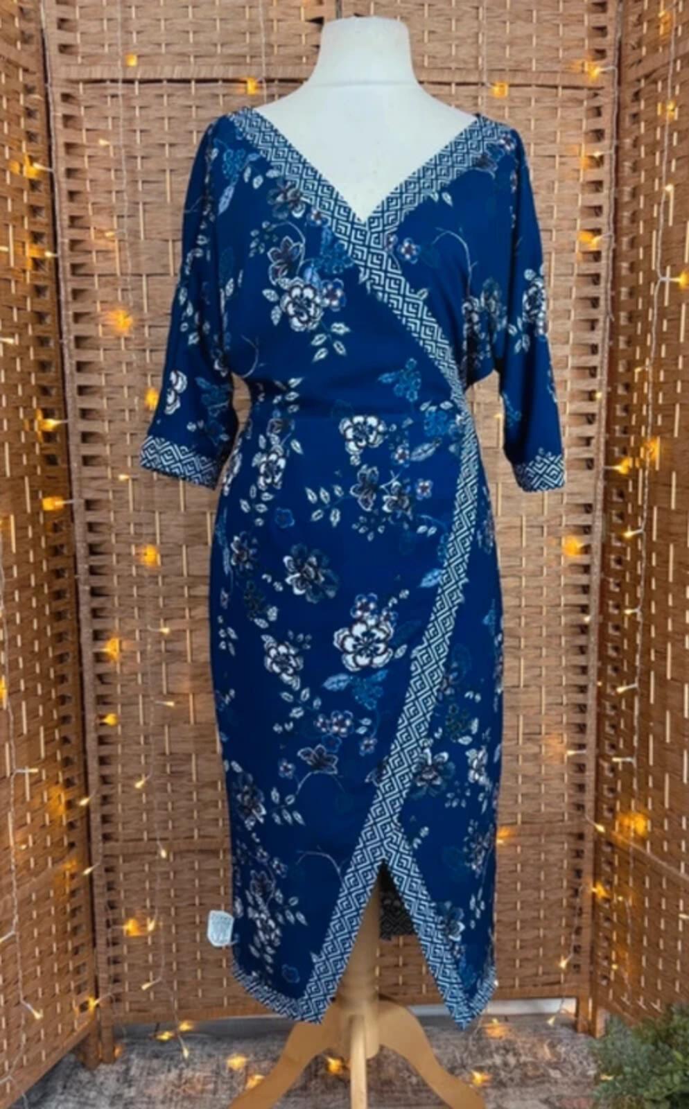 Goddiva Reversible Wrap Dress UK 10-14 Blue Floral Midi Boho