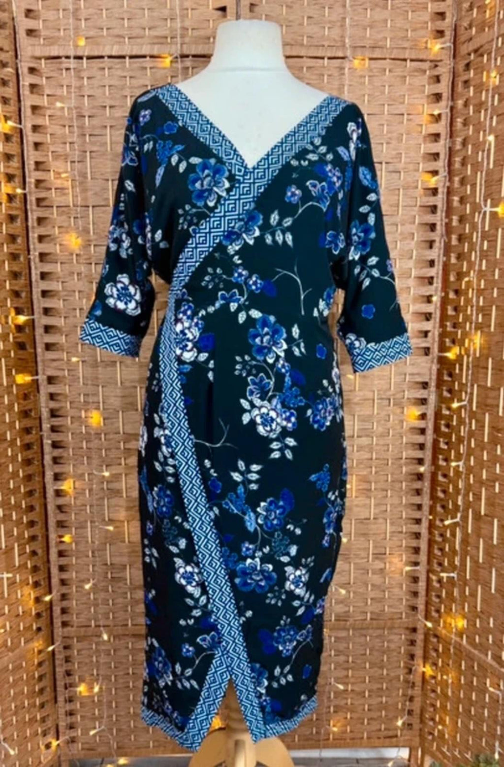 Goddiva Reversible Wrap Dress UK 10-14 Blue Floral Midi Boho