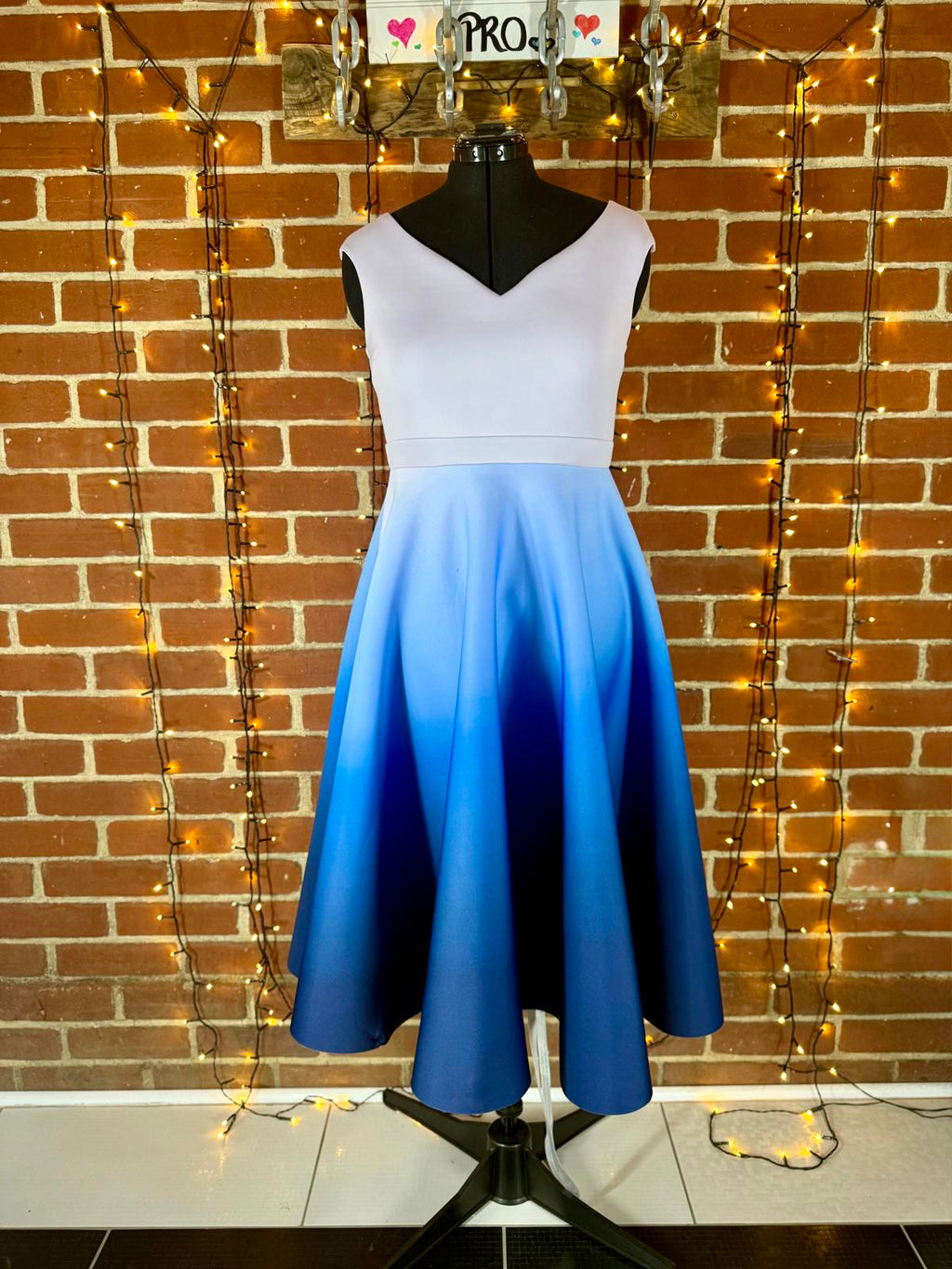 Goddiva London Light Blue Ombre Midi Dress UK 16 | Fit & Flare Skater       .175