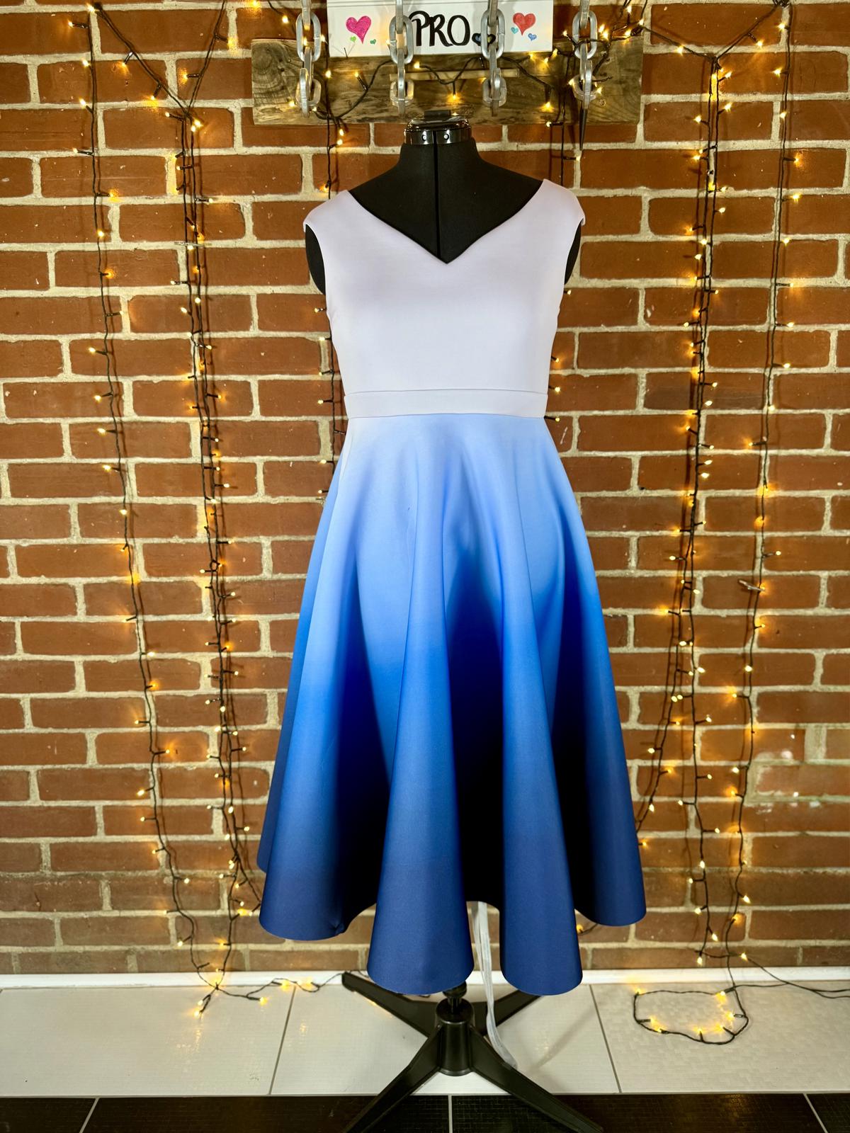 Goddiva London Light Blue Ombre Midi Dress UK 16 | Fit & Flare Skater