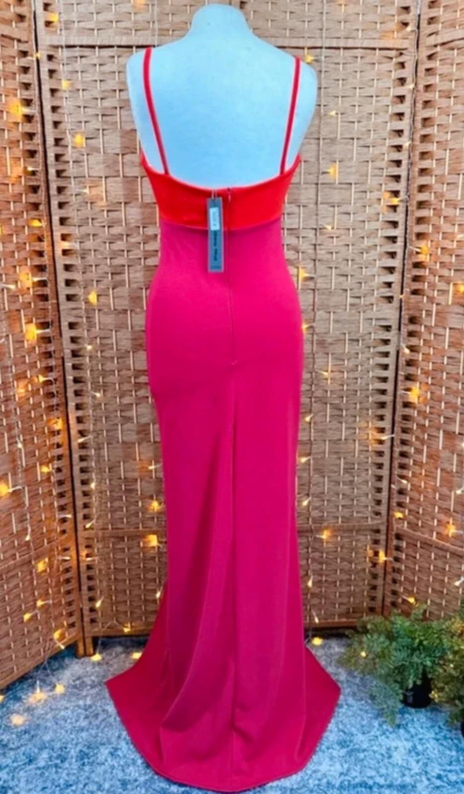 Goddiva Cerise Pink Orange Bow Cut Out Maxi Gown BNWT UK 8