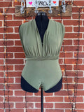 Olive Green Women's One-Piece Swimsuit with Wrap Detail - Size XL