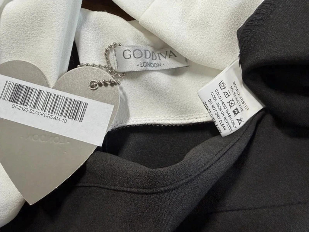 Goddiva Elegant Black and White Bow Back Evening Dress UK 10-12