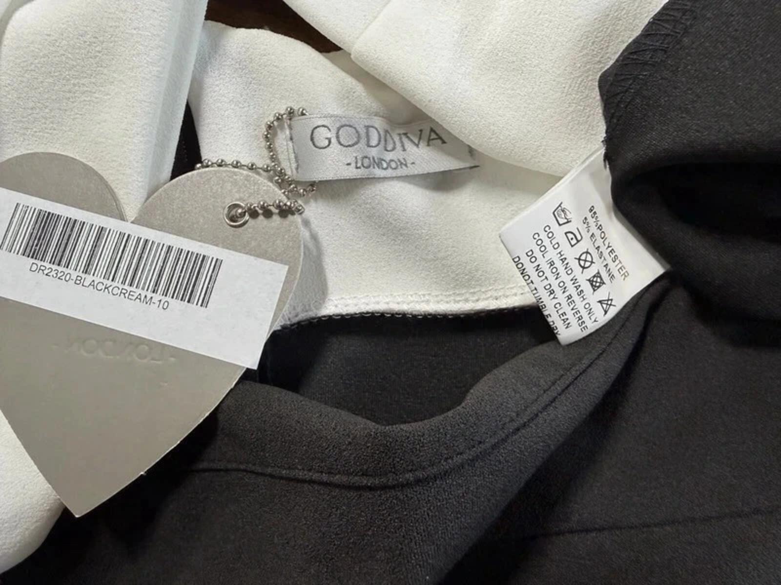 Goddiva Elegant Black and White Bow Back Evening Dress UK 10-12