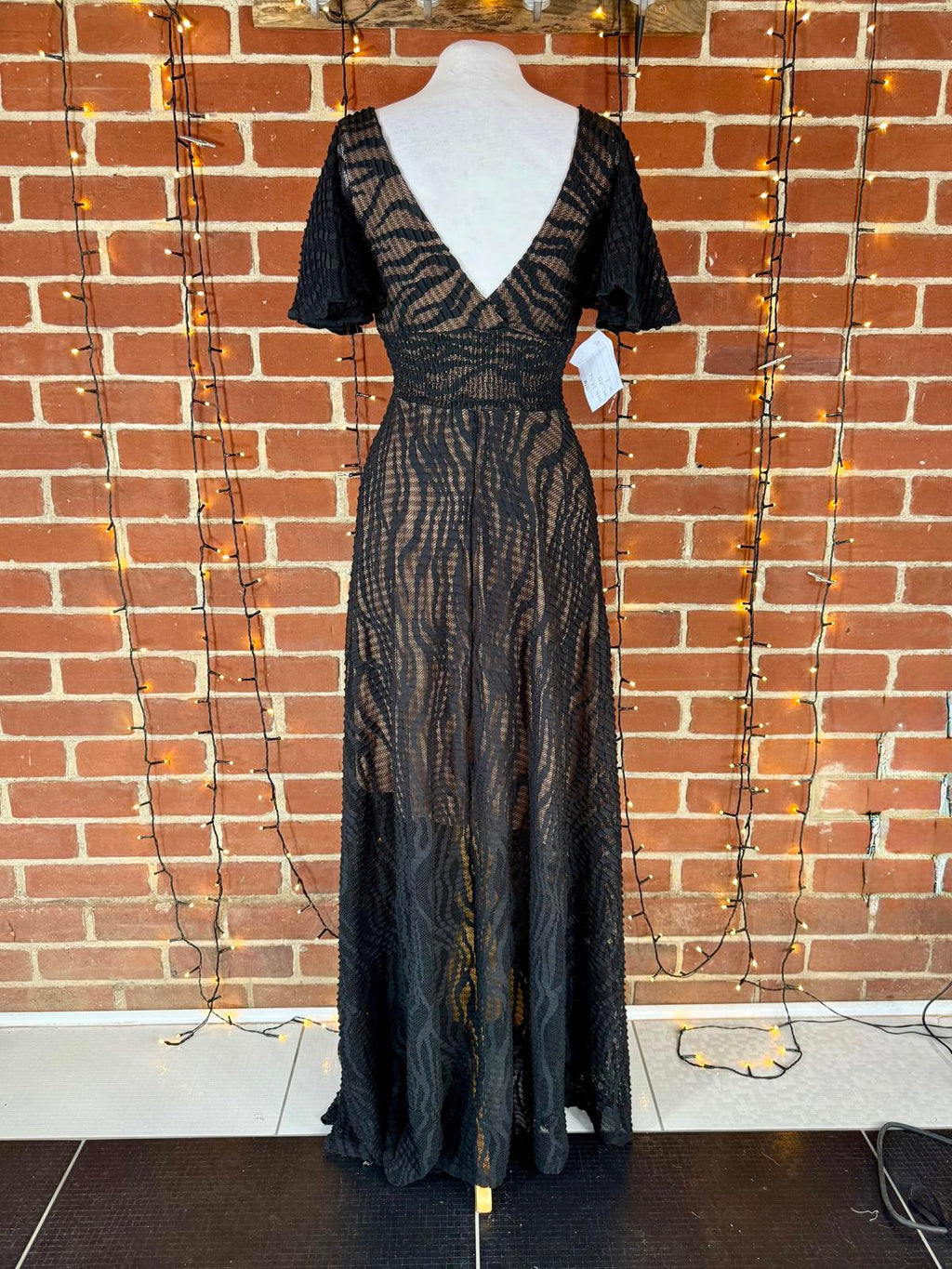 Goddiva London Black Lace Maxi Sample Dress (DR4416, UK 8) #186