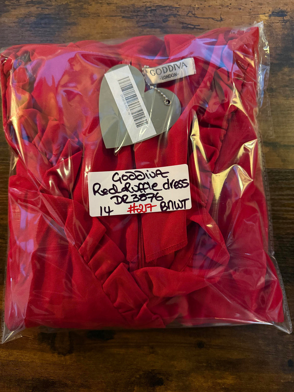 Goddiva Red Ruffle V-Neck A-Line Midi Dress Size 14 DR3876 BNWT             .217