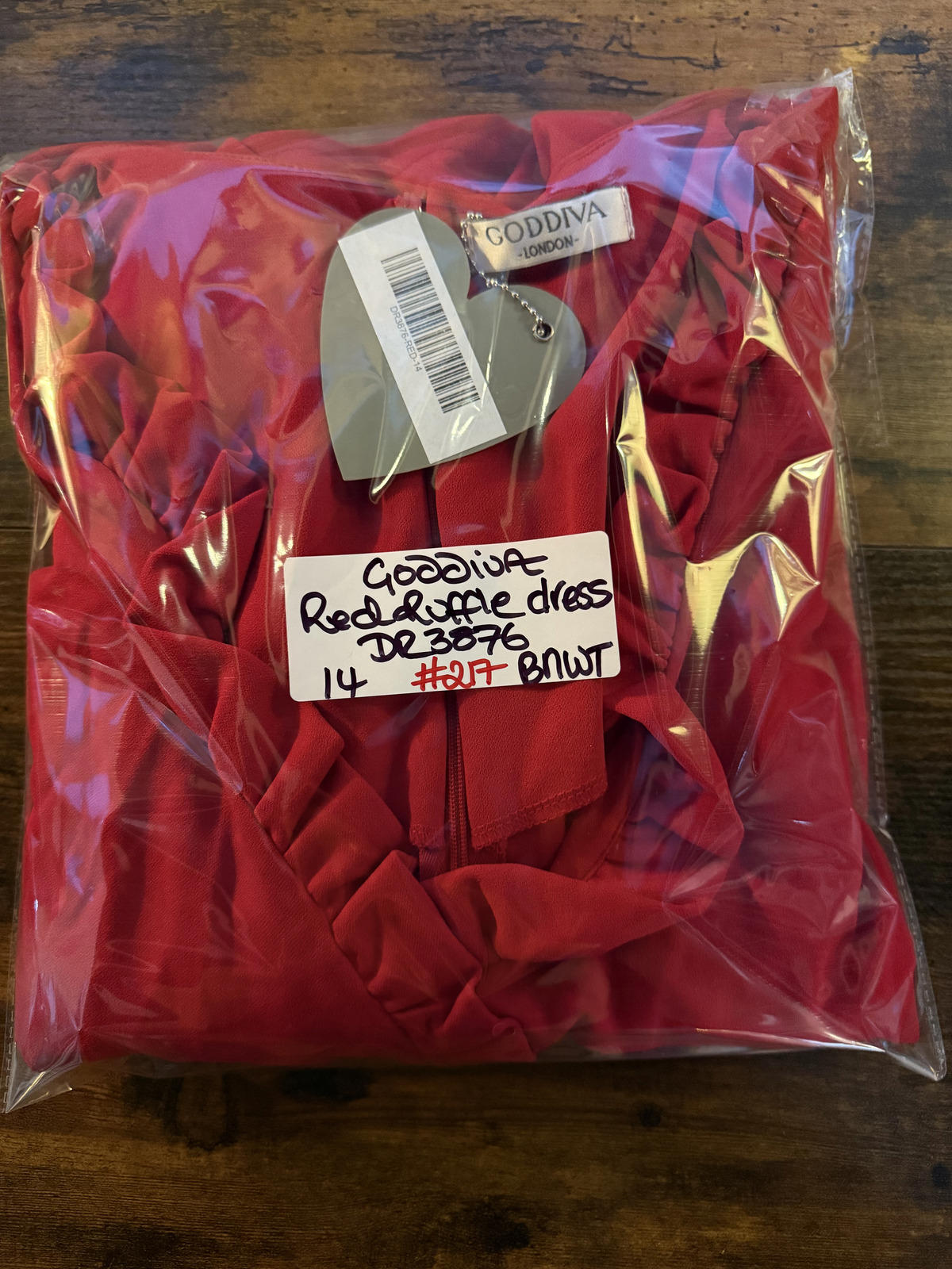 Goddiva Red Ruffle V-Neck A-Line Midi Dress Size 14 DR3876 BNWT             .217