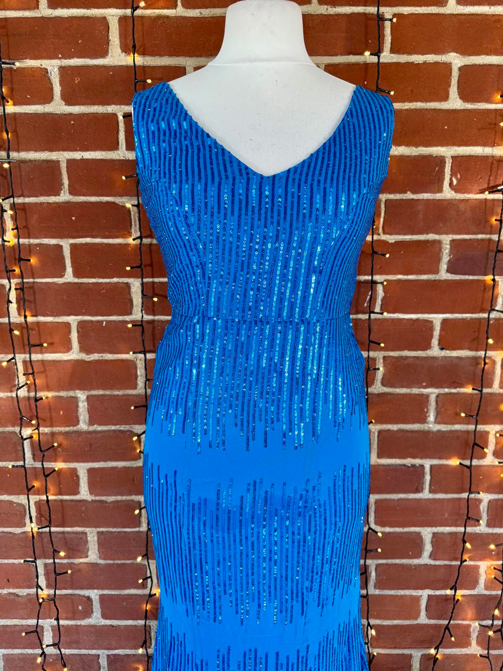Goddiva London Vivid Blue Sequin Maxi Dress UK 12 BNWT Evening Ball Prom Gown