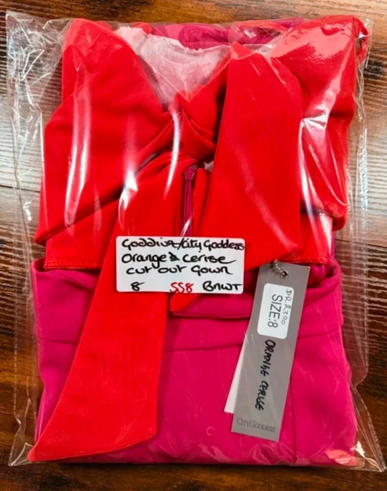 Goddiva Cerise Pink Orange Bow Cut Out Maxi Gown BNWT UK 8