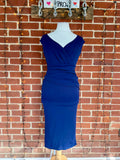 Goddiva Navy Ruched Wrap Midi Dress DR4135 – UK 12  BNWT                   140