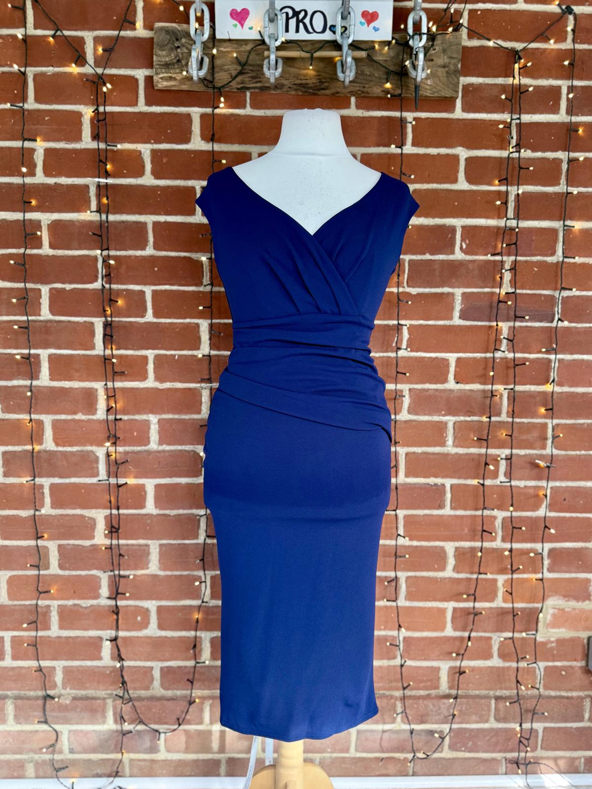 Goddiva London DR4135 Navy Tailored Midi Dress UK 12 Elegant #140