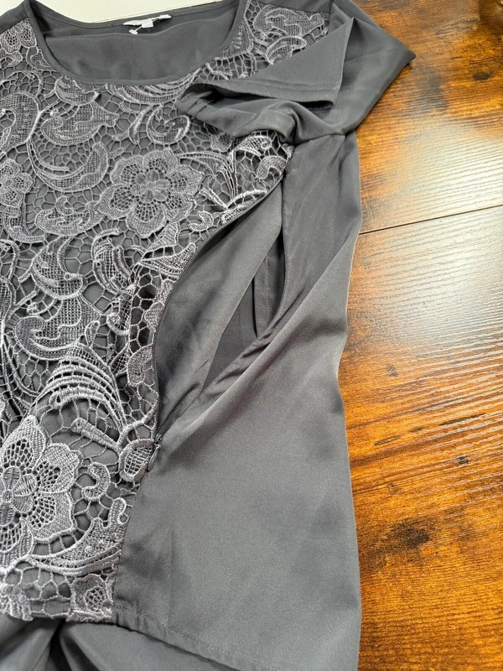 Per Una Lace Top UK 18 Grey Floral Occasion Blouse Elegant