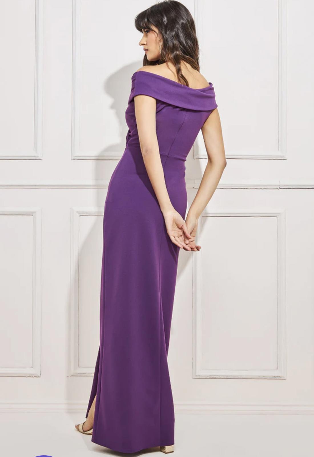 💜 Goddiva London Purple Off-Shoulder Maxi Dress – UK 8-10