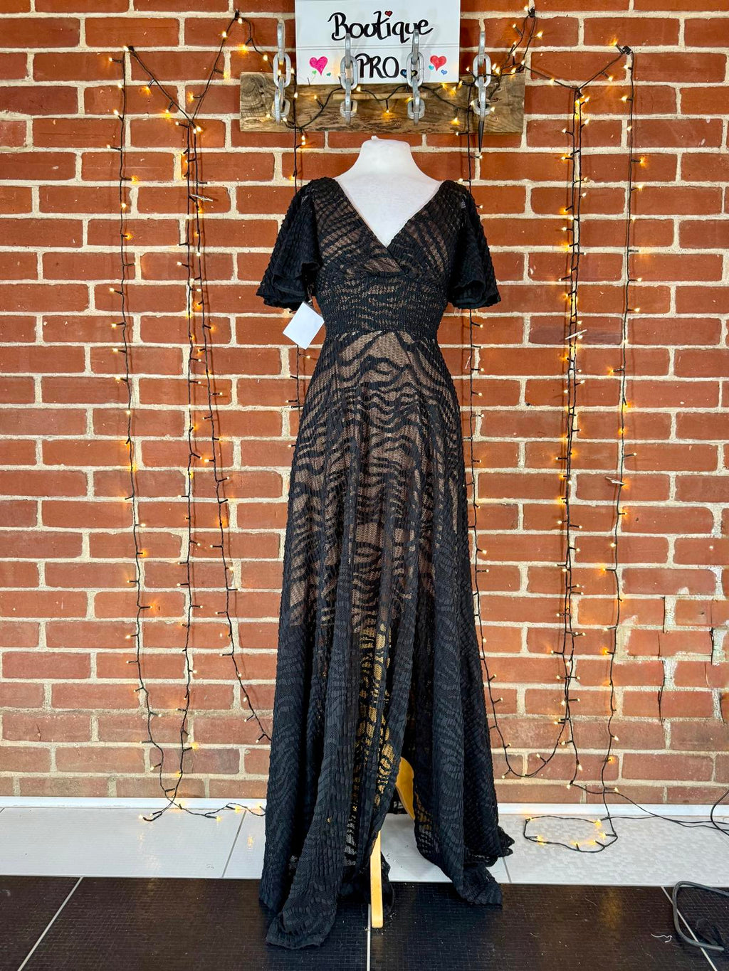 Goddiva London Black Lace Maxi Sample Dress (DR4416, UK 8) #186