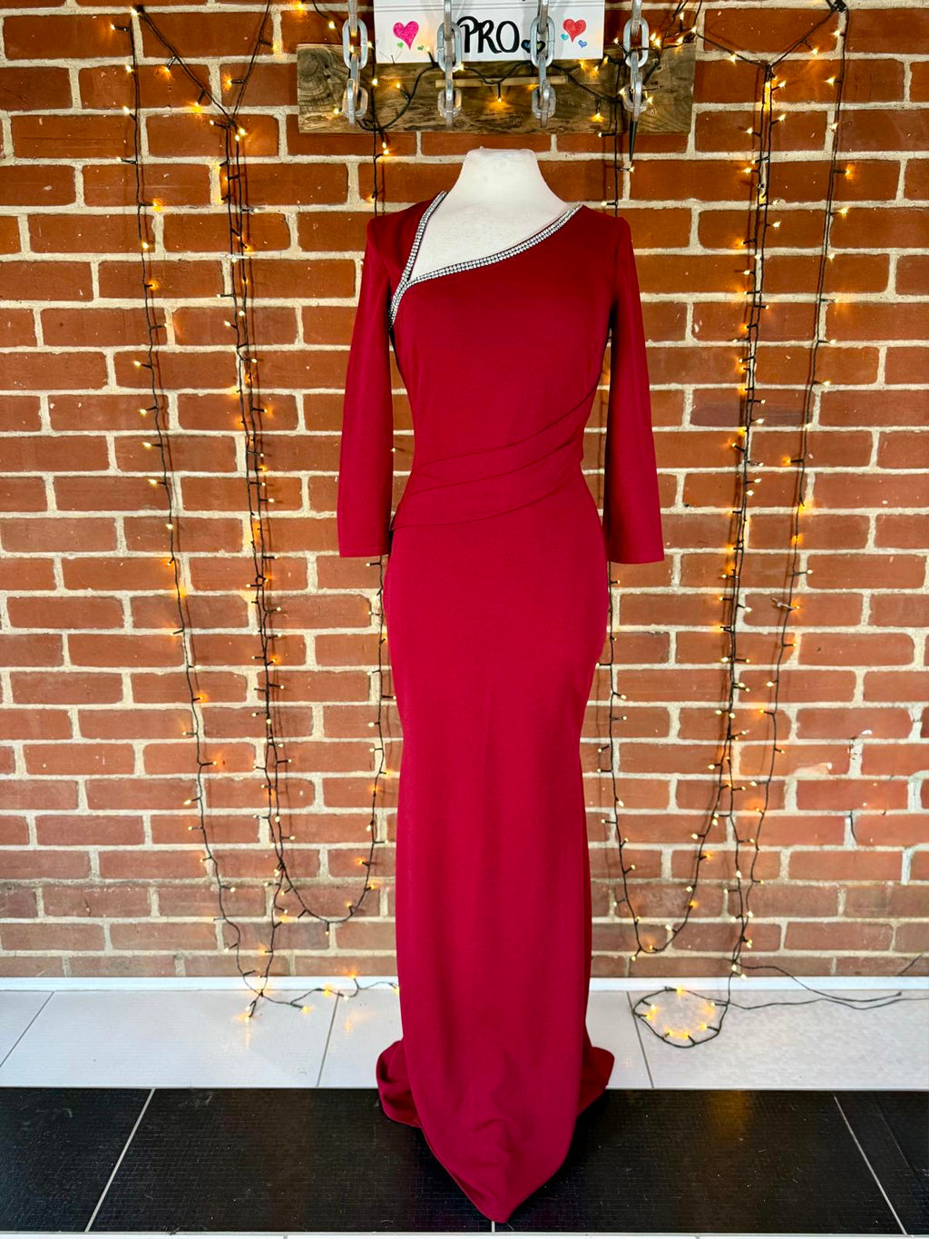 Goddiva London DR4421 Wine Red Embellished Midi Dress UK 8 – Ruched Wrap Style