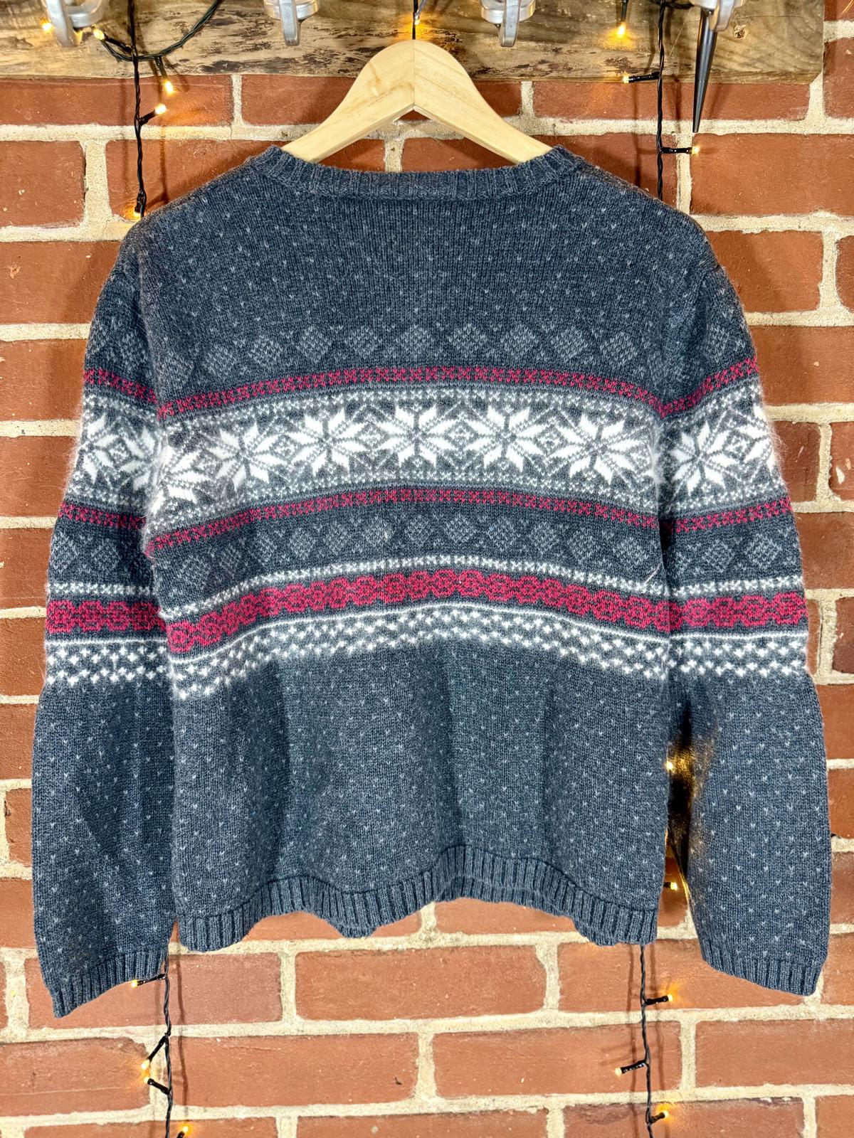 Y2K Croft & Barrow Fair Isle Zip Cardigan Charcoal Grey UK 14–16 (L) NUM71