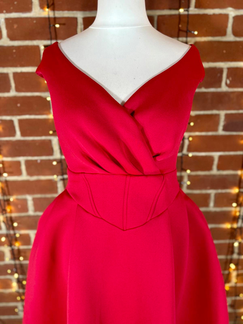 Goddiva London Red Scuba Crepe Midi Dress UK 14 | Elegant Pleated Gown #173