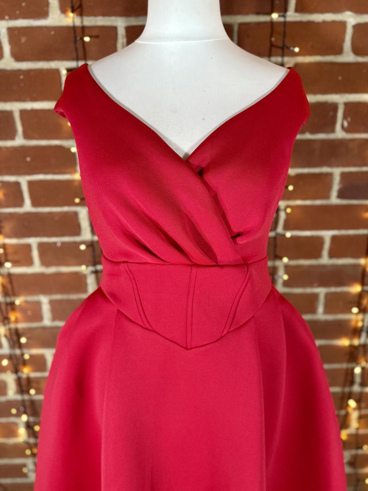 Goddiva London Red Scuba Crepe Midi Dress UK 14 | Elegant Pleated Gown #173