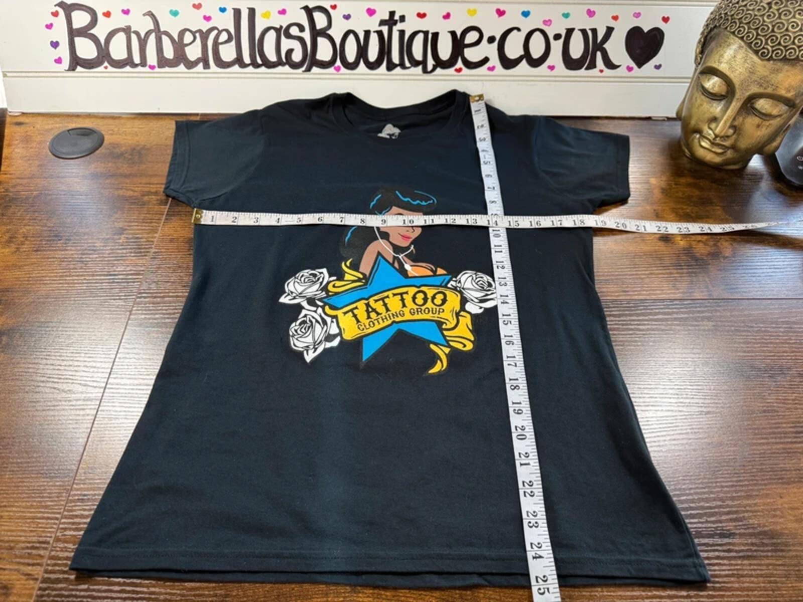 Tattoo Clothing Group Black Graphic T-Shirt with Retro Girl Design UK 12-14