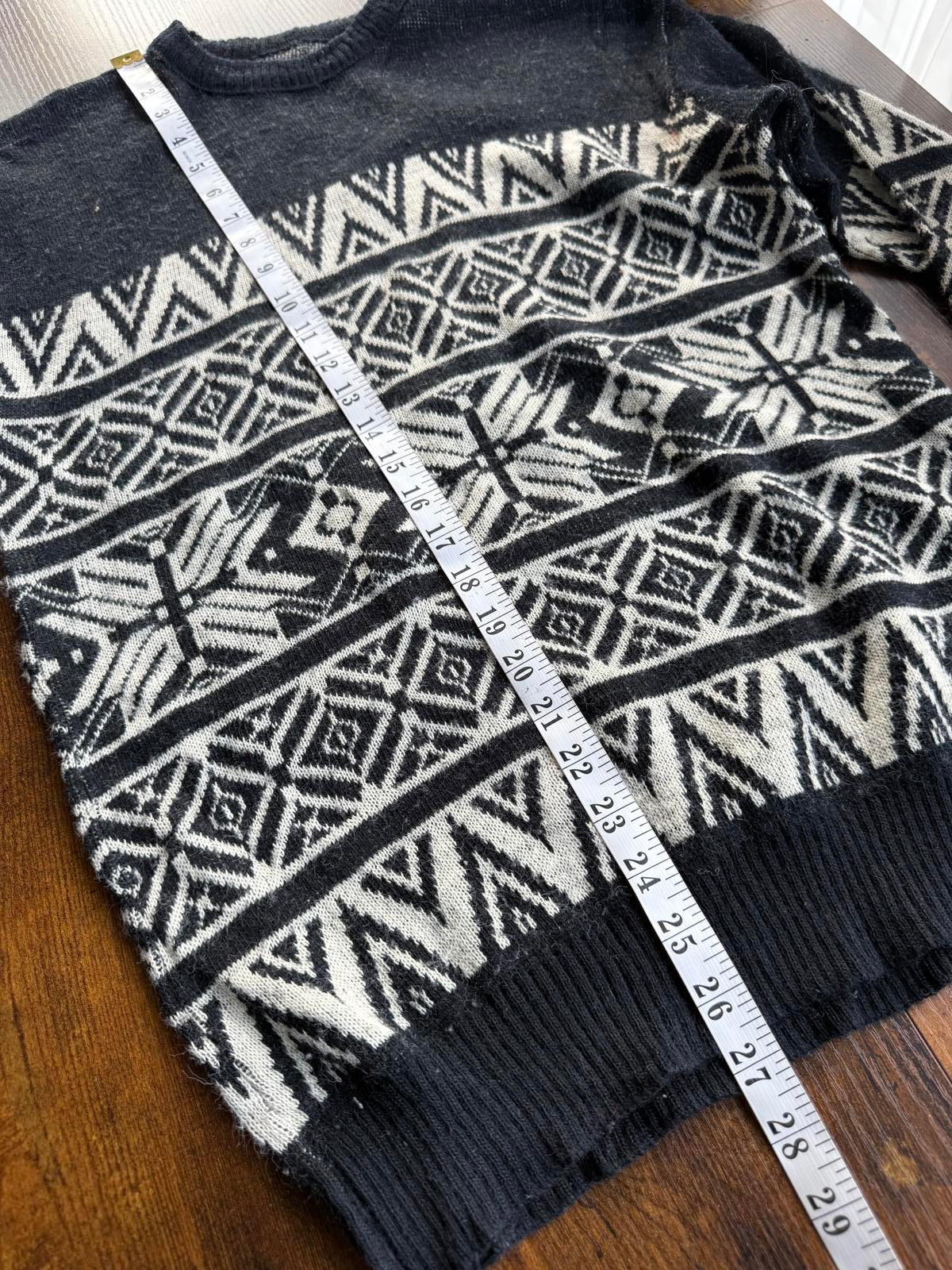 Vintage 1980s Fair Isle Jumper Black & Cream – UK 10–12 / US 6–8