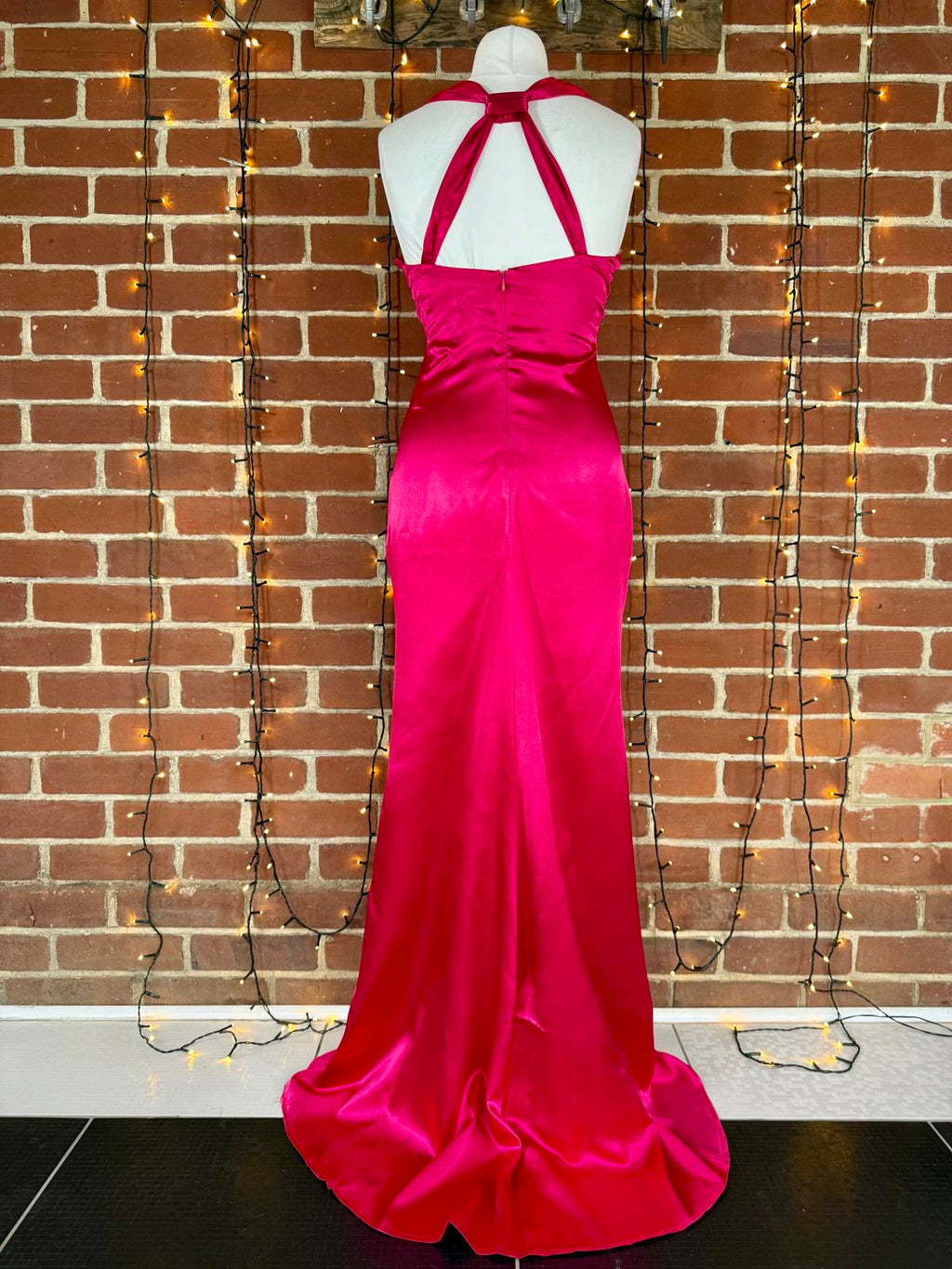 💗Vicky Pattison x Goddiva Hot Pink Satin Halter Maxi Dress UK 12 #105