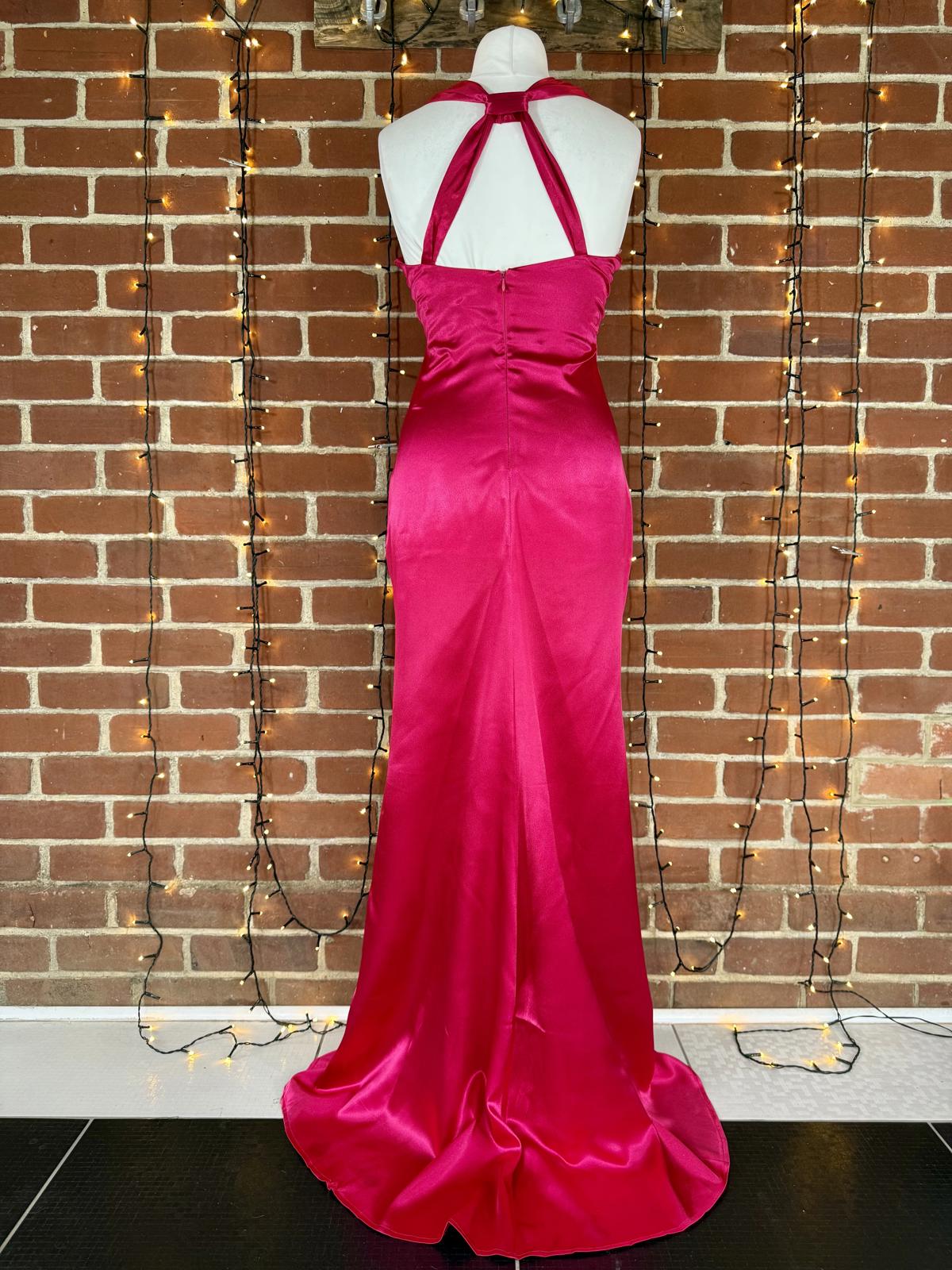 💗Vicky Pattison x Goddiva Hot Pink Satin Halter Maxi Dress UK 12 #105