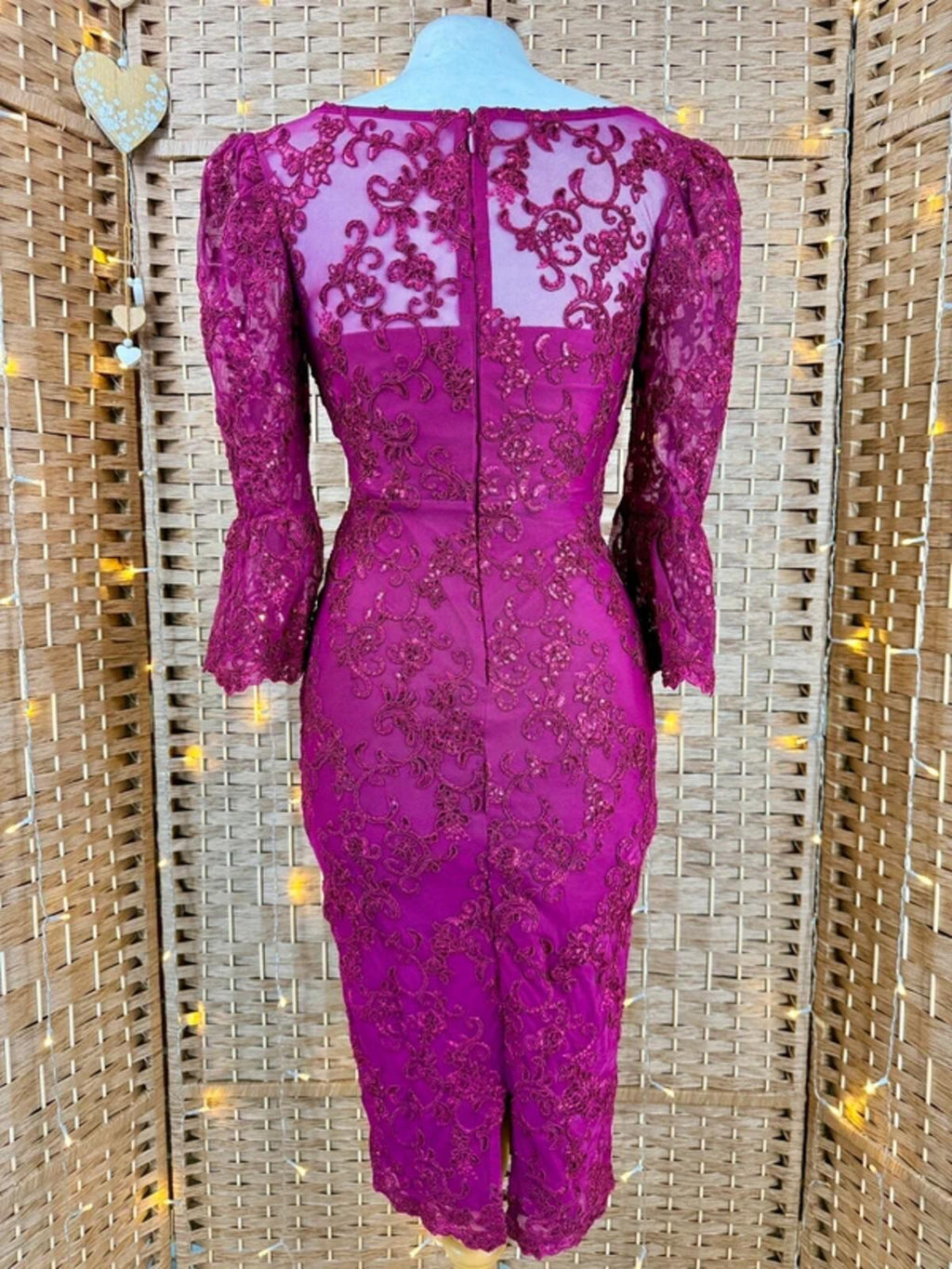 Goddiva Burgundy Lace Sequin Midi Dress UK 8 Wedding Guest
