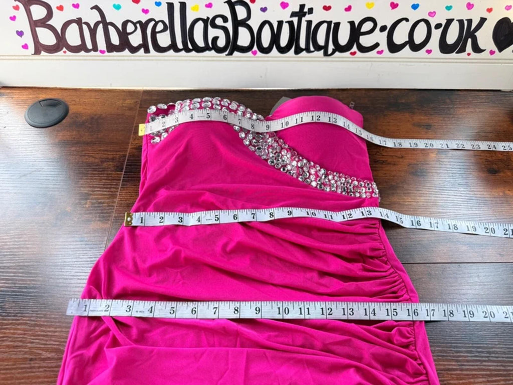 Goddiva Cerise Pink Strapless Maxi Dress UK L Prom Evening