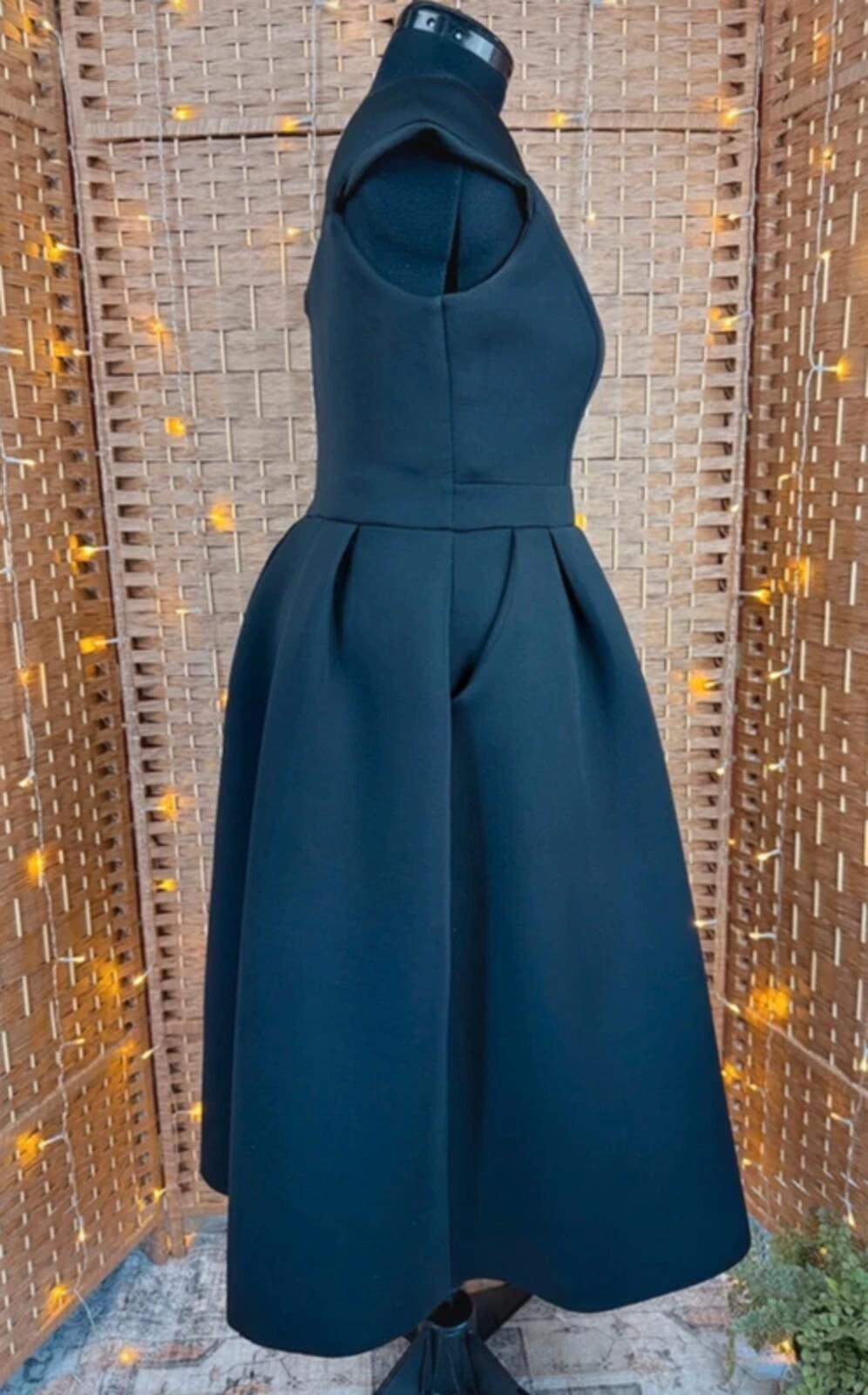 Goddiva Black Scuba Midi Dress UK 18 Fit & Flare Pockets Prom