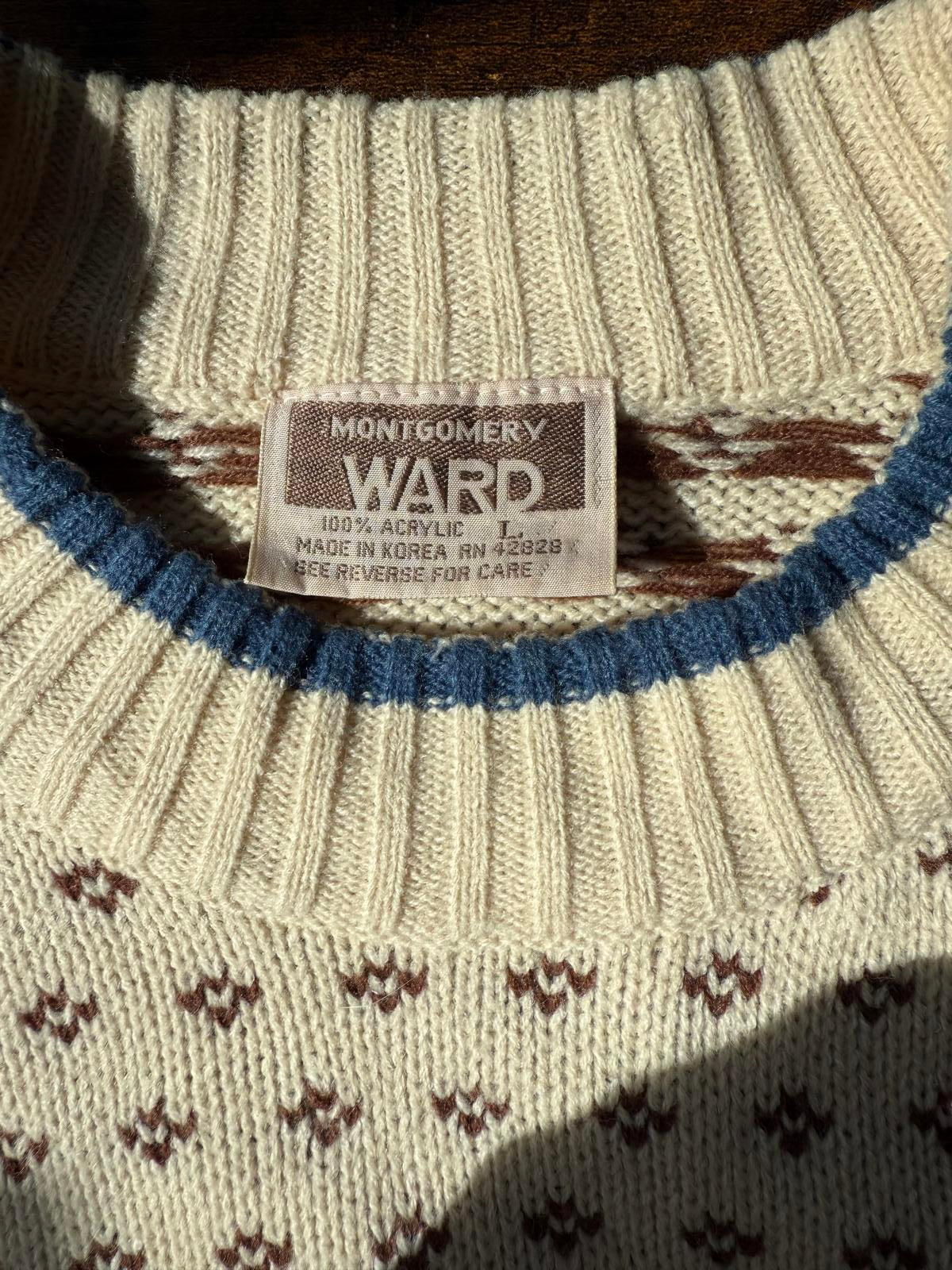 🧶 Vintage Montgomery Ward Fair Isle Sweater – Made in Korea – Size Large NUM12
