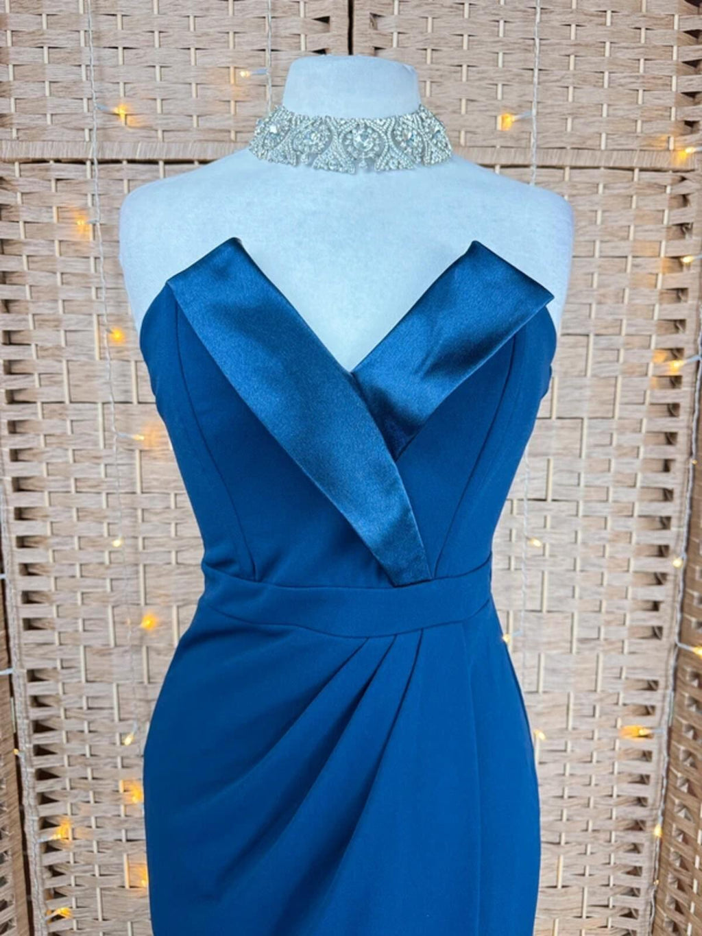 Goddiva Navy Satin Trim Maxi Dress UK 8 Prom Evening Gown