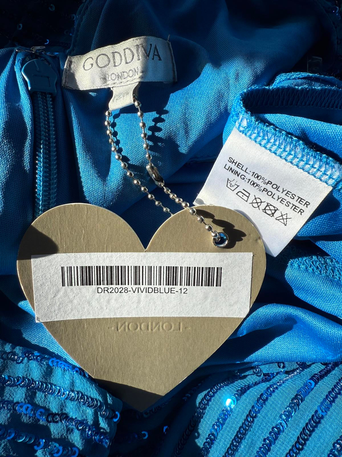 Goddiva London Vivid Blue Sequin Maxi Dress UK 12 BNWT Evening Ball Prom Gown