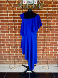 💙 Goddiva Plus Royal Blue Asymmetrical Midi Dress – UK 24 – BNWT - 125