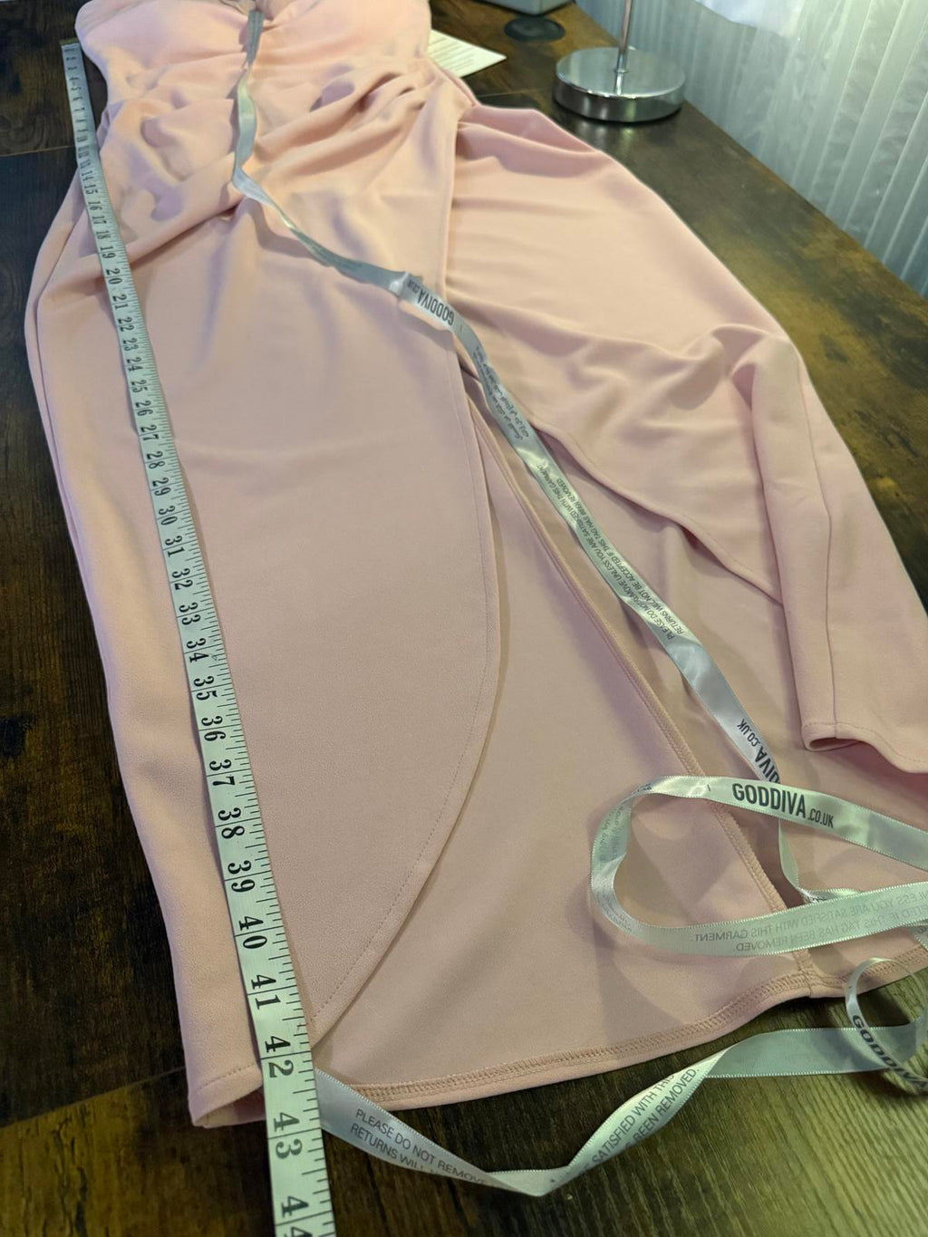 Goddiva London Blush Pink Bardot Draped Midi Dress UK 10 – Ruched Wrap Style 229