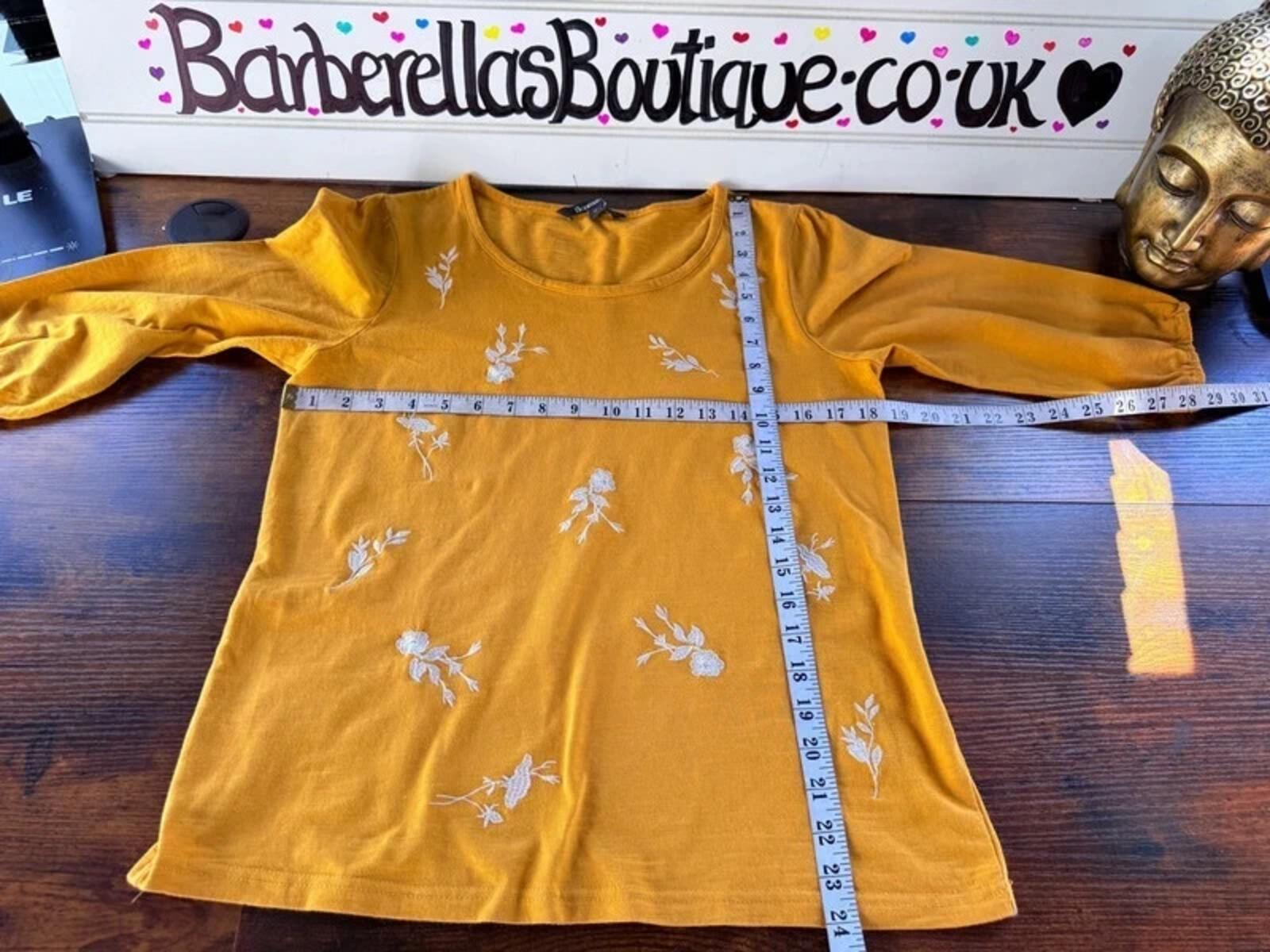 Bonmarché Mustard Floral Top UK 12 Cotton Boho Summer Blouse