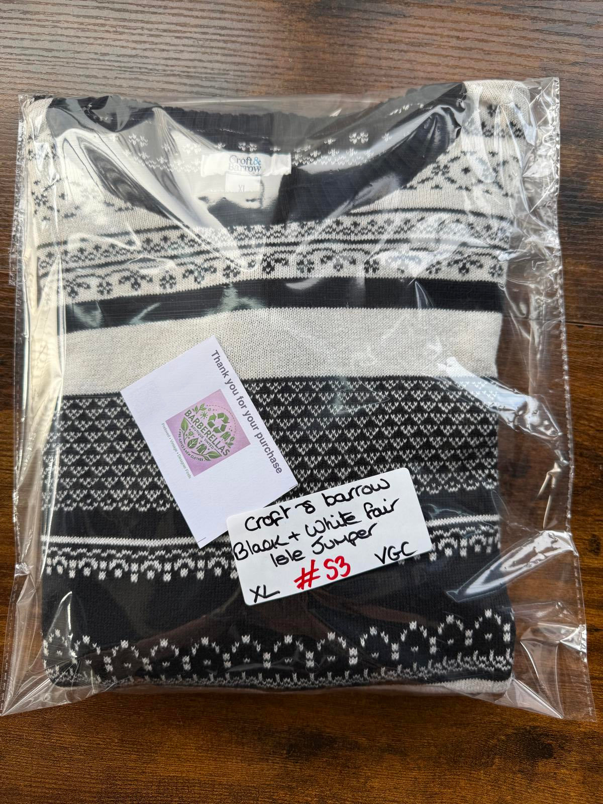 Croft & Barrow Men’s XL Fair Isle Sweater – Black/White – Cotton Blend NUM9