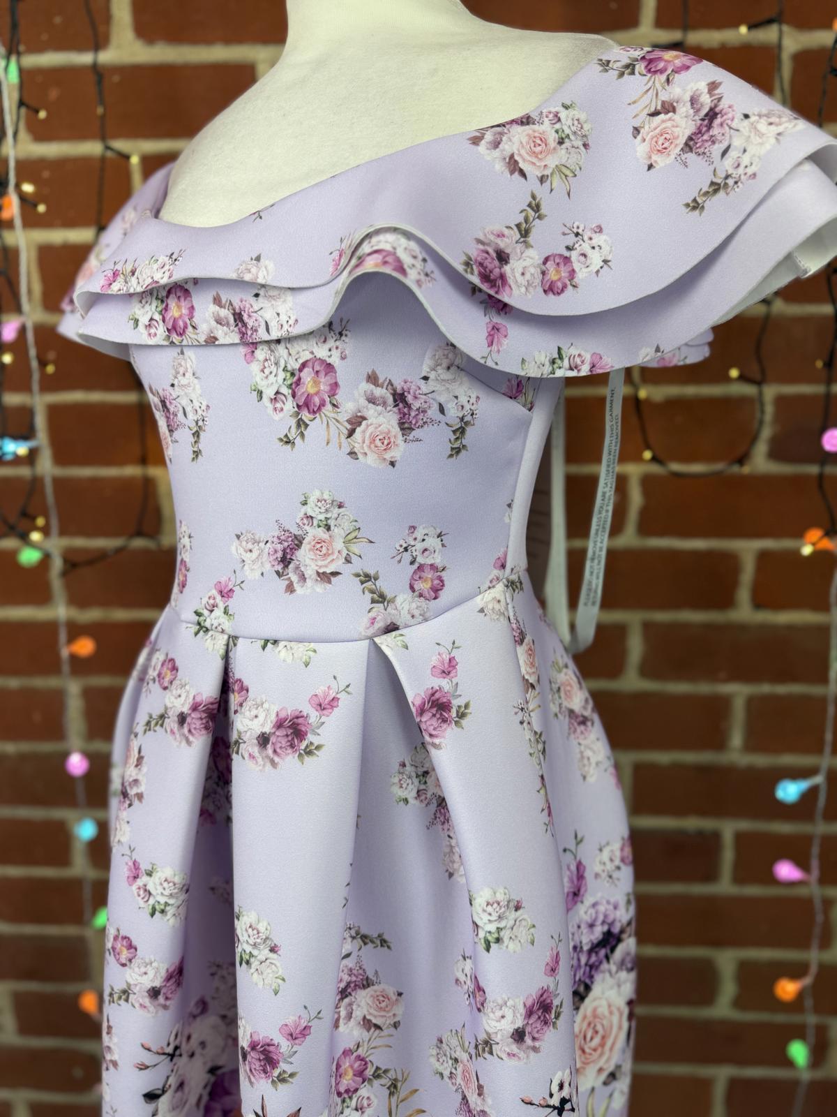 Goddiva Lilac Floral Off-Shoulder Scuba Crepe Midi Dress UK 10 / US 6       .314