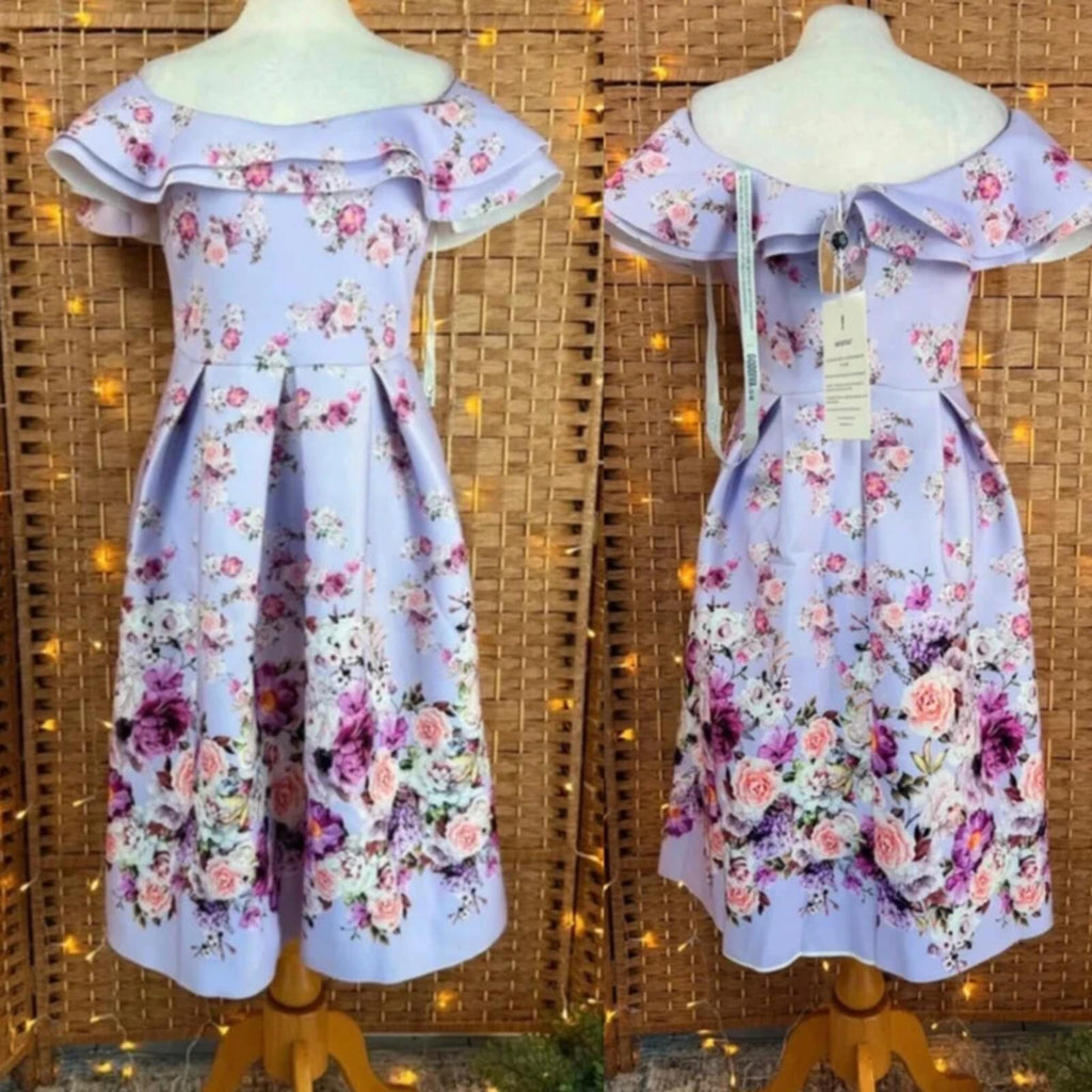 Goddiva Floral Scuba Crepe Midi Dress UK 10 Wedding Guest Prom
