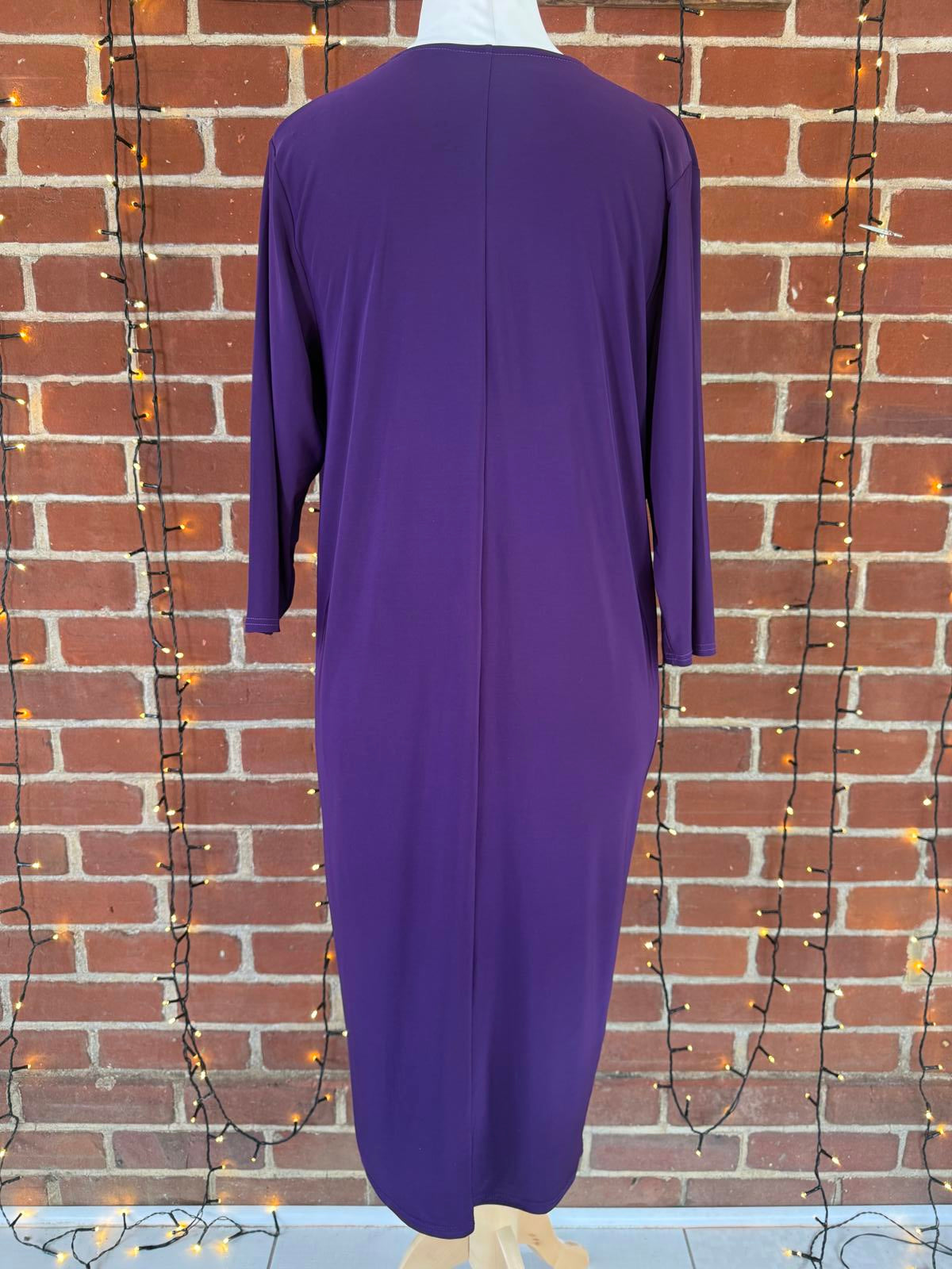 Barberellas Boutique Purple Draped Stretch Dress Cowl Neck 3/4 Sleeves, UK 12-14