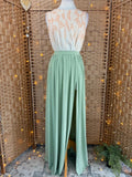 Goddiva Sage Green Maxi Skirt BNWT Split Stretch UK 8-12