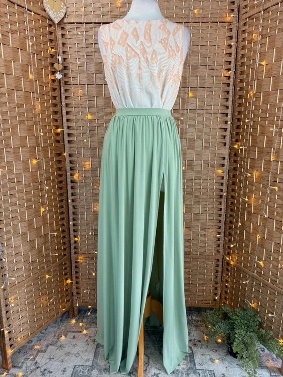 Goddiva Sage Green Maxi Skirt BNWT Split Stretch UK 8-12