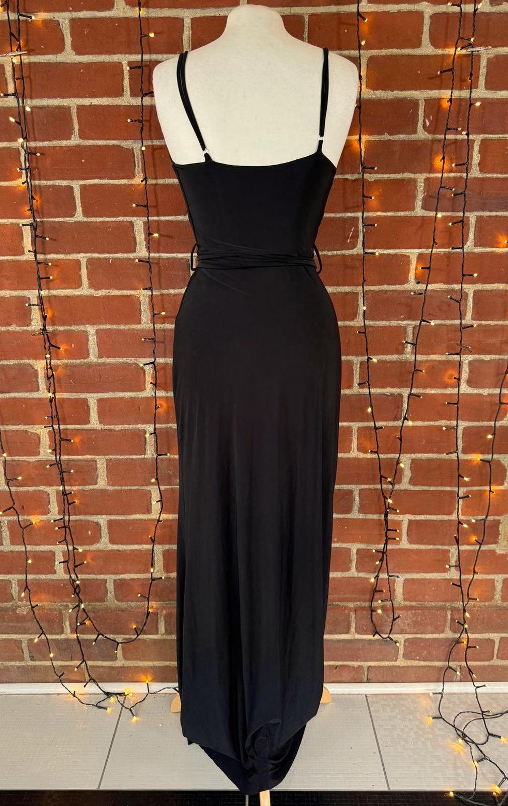 Black Wrap Maxi Dress Strappy V Neck Tie Waist Bodycon UK 6 Approx    sku001