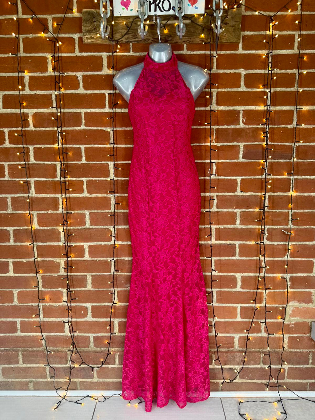 💃 GODDIVA LONDON DR2033 Cerise Lace Halter Maxi Dress – UK 6 - NWT
