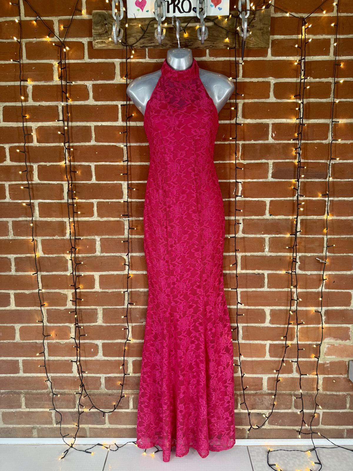 💃 GODDIVA LONDON DR2033 Cerise Lace Halter Maxi Dress – UK 6 - NWT