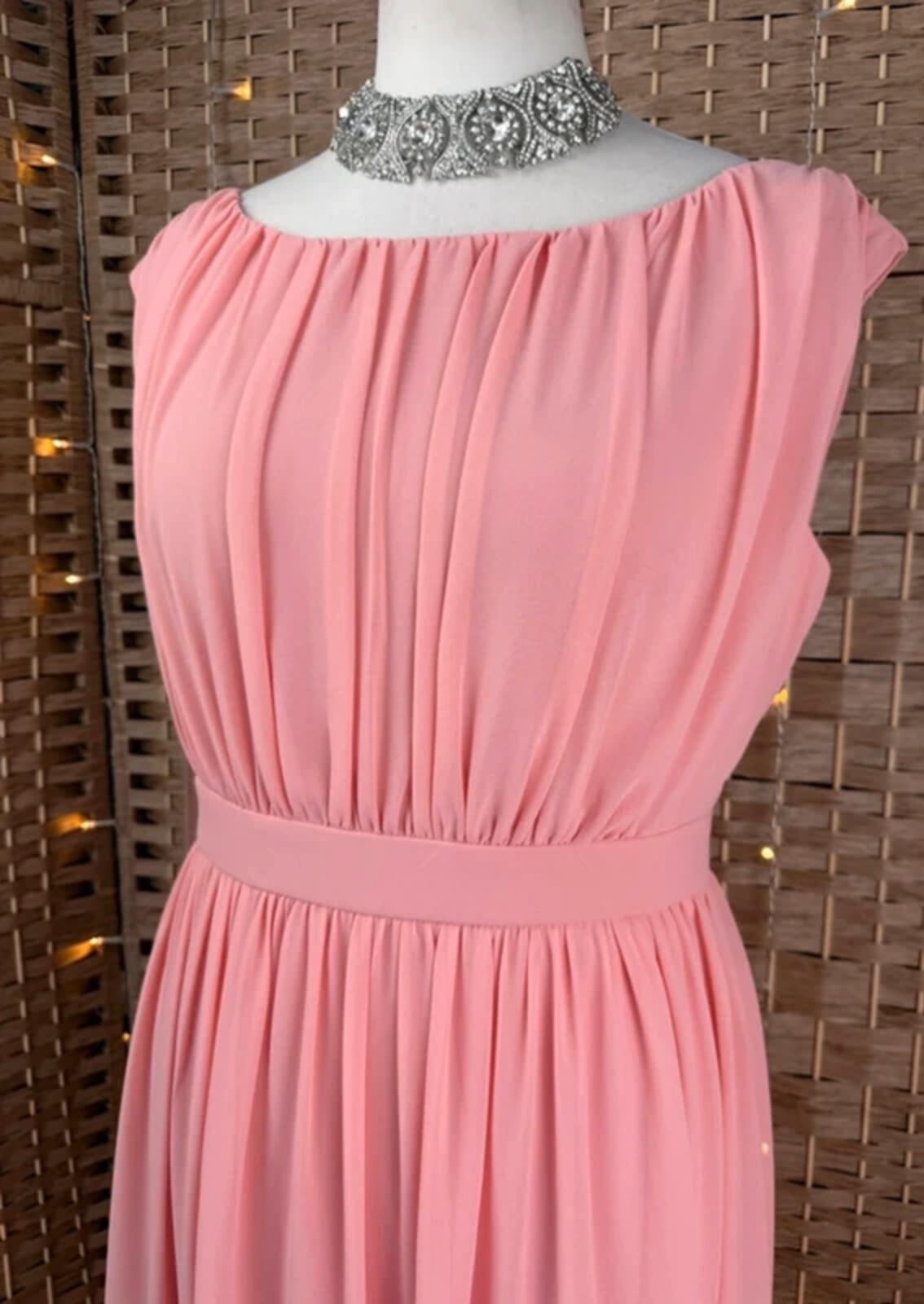 Goddiva Peach Maxi Dress UK 14 Chiffon Empire Waist Wedding Guest