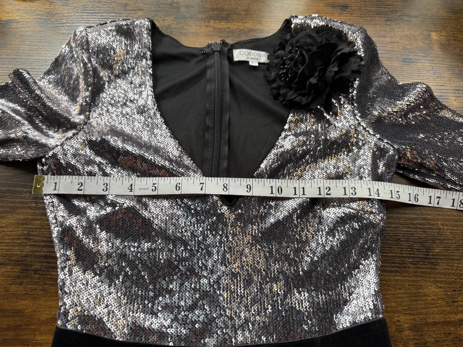 Goddiva Sequin Velvet Tuxedo Jumpsuit UK 8 Silver Black Party Outfit VGC #152