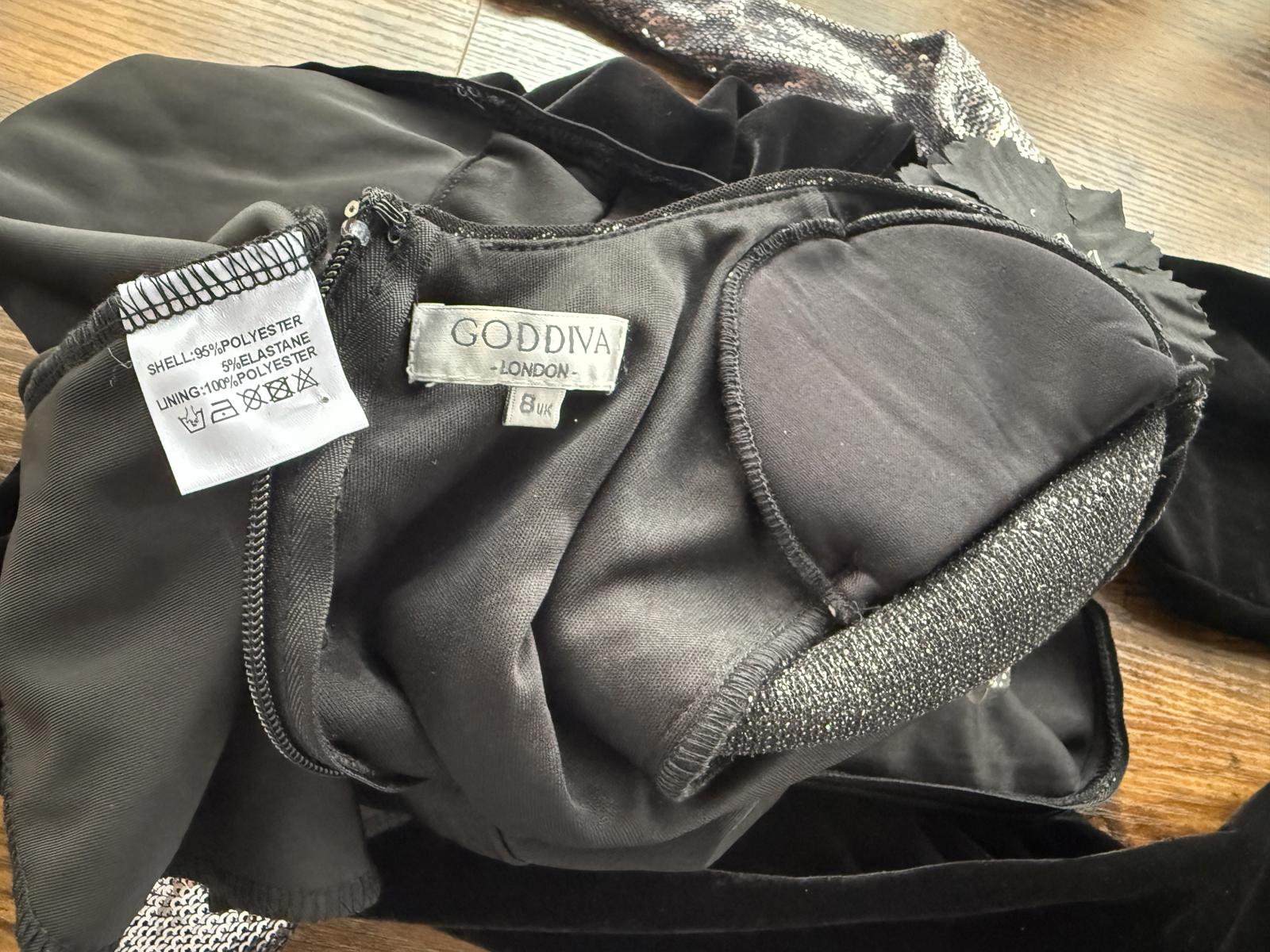 Goddiva Sequin Velvet Tuxedo Jumpsuit UK 8 Silver Black Party Outfit VGC #152